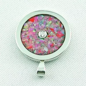 ►Silberkette mit hot pink Opal Inlay Anhänger, Diamant, Bild4