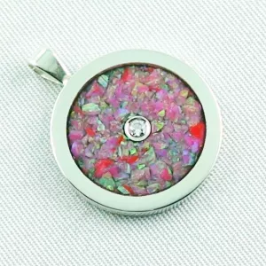 ►Silberkette mit hot pink Opal Inlay Anhänger, Diamant, Bild6