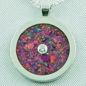 Anhänger mit deep purple Opal Inlay, Diamant, Silberkette