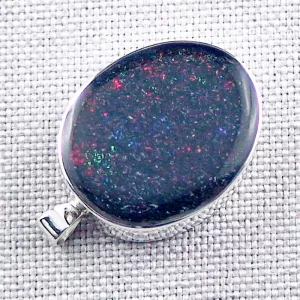 935er Silberanhänger mit 12,83ct schwarzen Multicolor Fairy Boulder Matrix Opal und dazugehöriger 925er Silberkette - Echter Opalschmuck online kaufen 5