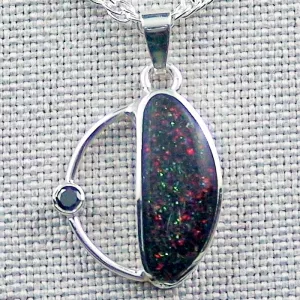 935er Silberanhänger 1,68 ct Fairy Boulder Opal mit Diamant & Silberkette