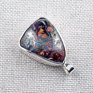 Wunderschöner Opalanhänger aus Silber mit 10,65 ct schweren Boulder Matrix Opal & mit passender Silberkette - Opal Schmuck aus Silber online kaufen - Opale mit Zertifikat 3