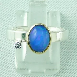 Silberring mit Welo Opal 1,23 ct 18k Gold u. Diamant blauer Opal