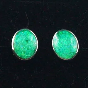 925er Sterling Silber Ohrstecker Opal Inlay Emerald Green Grün Ohrringe  - Massiver Silberschmuck aus eigener Herstellung mit Lichtbild-Zertifikat online kaufen 3