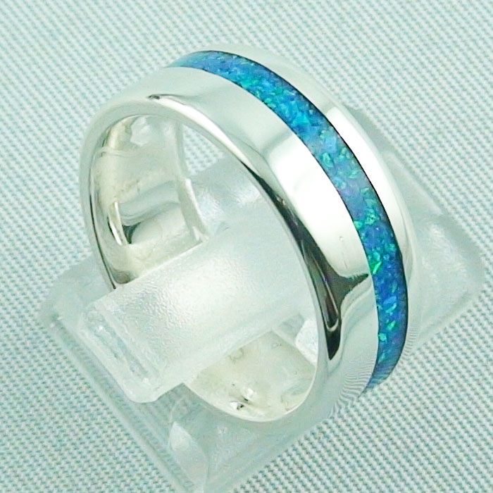 925 Sterling Silber Rhodinierter Blau Feueropal Inlay Opal Krabbe Meer Ring