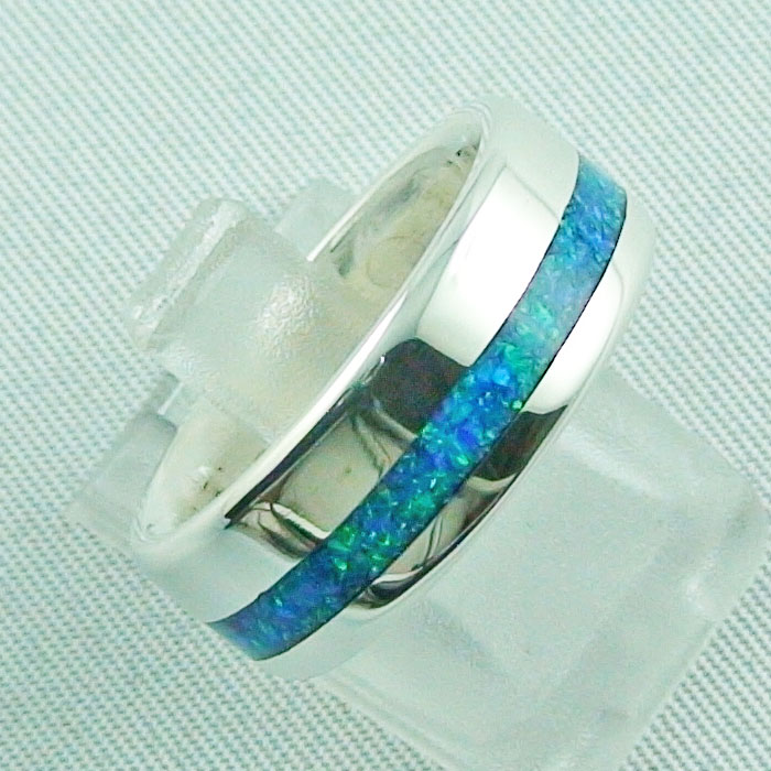 925 Sterling Silber Rhodinierter Blau Feueropal Inlay Opal Krabbe Meer Ring