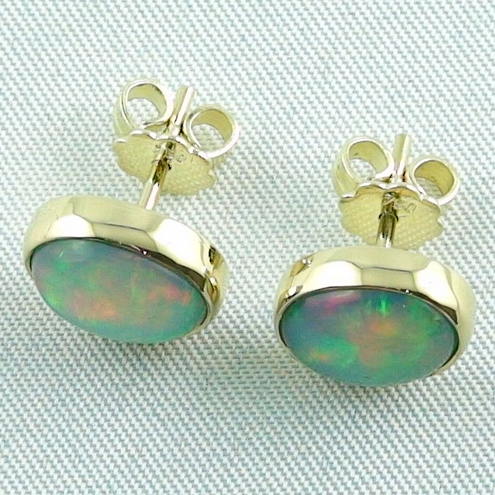 Opal Weiß Damen Ohrringe Ohrstecker Gold 18k Vergoldet Feueropal Earrings Studs 