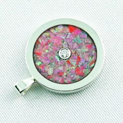 ►Silberkette mit hot pink Opal Inlay Anhänger, Diamant, Bild5