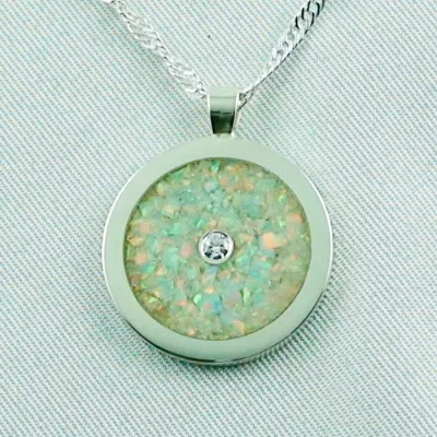 ►Silberkette white confetti Opal Inlay Anhänger, Diamant, Bild1