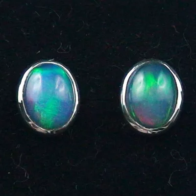 Echte 925er Ohrstecker 2,11 ct. Blau Grüne Welo Opale Ohrringe Opalohrstecker - Echter Opalschmuck mit Lichtbild-Zertifikat ganz einfach online kaufen 1
