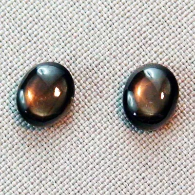 Zwei Stern Saphire mit Cabochon-Schliff als Pärchen mit zus. 10,80 ct. Gewicht, Zwei schwarze Steine mit spektakulärem goldbraunen Stern | Immer mit Zertifikat 1