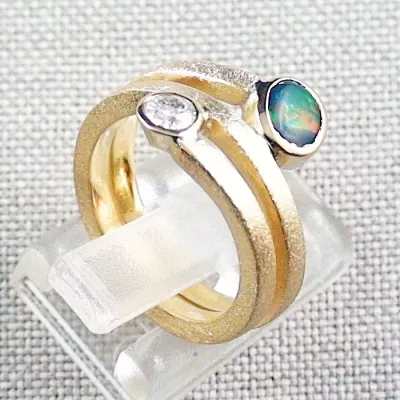 ►Designer 18k Opal-Gold-Ring 0,48 ct Black Opal Diamant 0,24 ct, Bild5