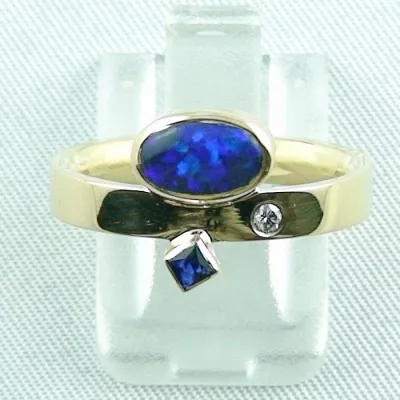 Opalring, 0,96 ct Blauer Black Opal, Diamanten, Saphir, Bild1