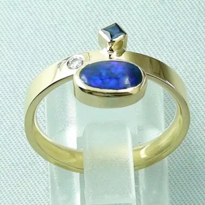 Opalring, 0,96 ct Blauer Black Opal, Diamanten, Saphir, Bild4