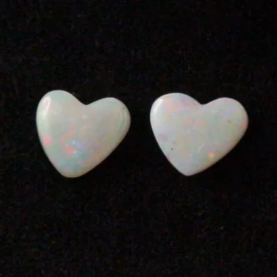 ►2 White Opal Herzen zus. 5,97 ct Herz-Opalsteine Edelsteine, Bild1