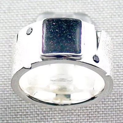 Massiver Herrenring mit Fairy Boulder Opal 25,32 Gramm - Silberring mit Boulder Opal und Diamanten in verschiedenen Ringgrößen erhältlich - Immer ein Unikat! 4