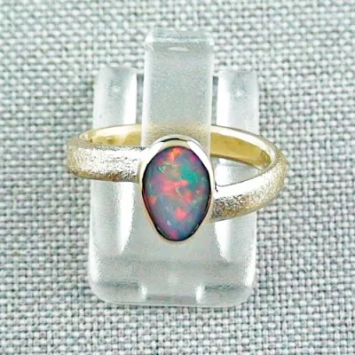 ►Weiß-Opal-Ring bzw. 585er Goldring 14k mit Multicolor 0,75 ct White Opal Bild1