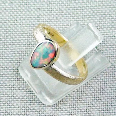►Weiß-Opal-Ring bzw. 585er Goldring 14k mit Multicolor 0,75 ct White Opal Bild2