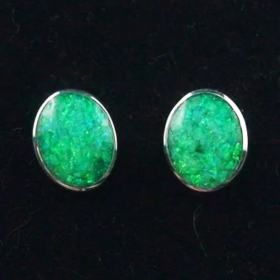 925er Sterling Silber Ohrstecker Opal Inlay Emerald Green Grün Ohrringe  - Massiver Silberschmuck aus eigener Herstellung mit Lichtbild-Zertifikat online kaufen 1