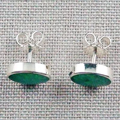 925er Sterling Silber Ohrstecker Opal Inlay Emerald Green Grün Ohrringe  - Massiver Silberschmuck aus eigener Herstellung mit Lichtbild-Zertifikat online kaufen 5