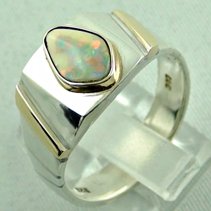 Sterling Silberring 14k Gold, Opalring mit White Opal