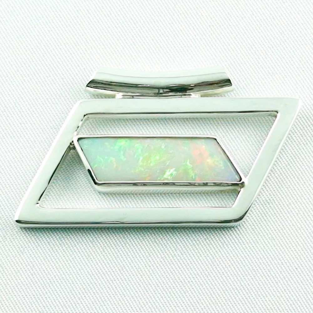 Massiver Opalanhänger 5.51 ct White Opal Silberanhänger Opal-Anhänger multicolor