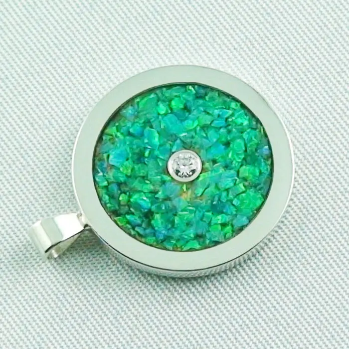 emerald green Opal Inlay Anhänger, Silberkette, Diamant