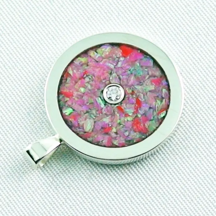 Opalanhänger mit Silberkette Hot Pink Opal Inlay Silberanhänger
