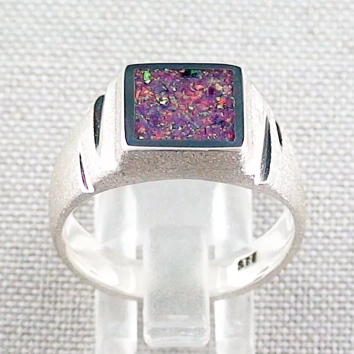 massiver Opalring aus Silber, 12,22 gr Opal Inlay deep purple