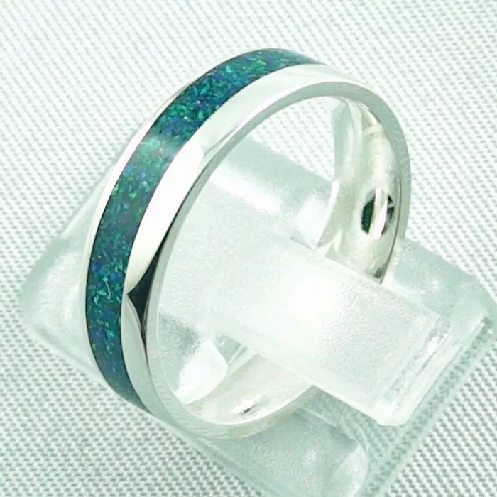 Opal Ring 3,11 gr., Bandring, Silberring mit Opal Inlay sea green