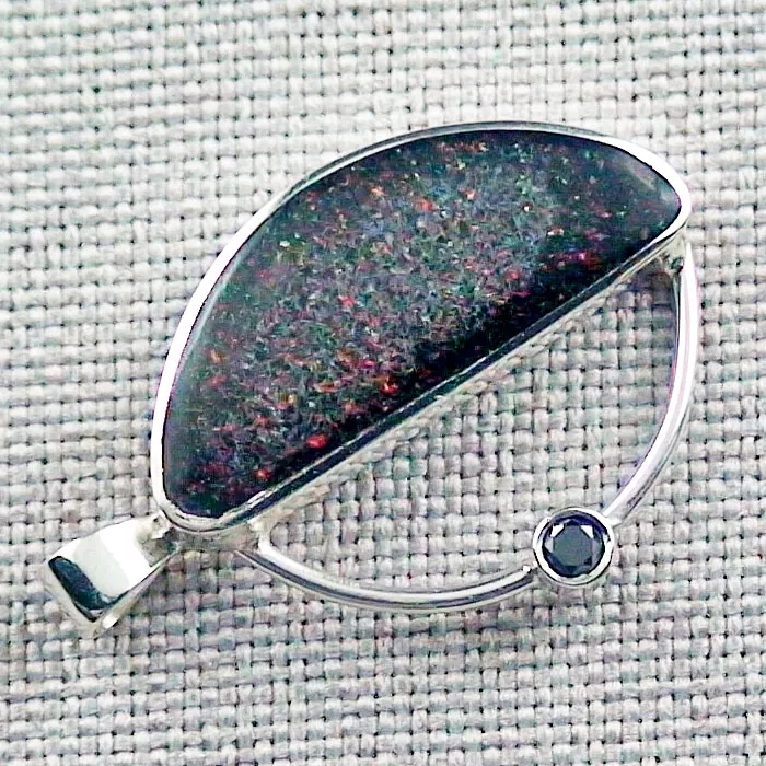 935er Silberanhänger 2,83 ct Fairy Boulder Opal mit Diamant & Silberkette