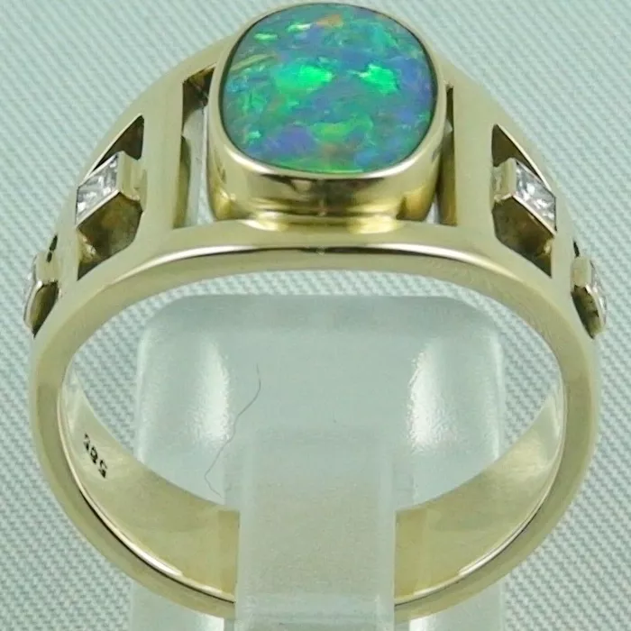 14k Designer Goldring mit einem Black Opal und Diamanten