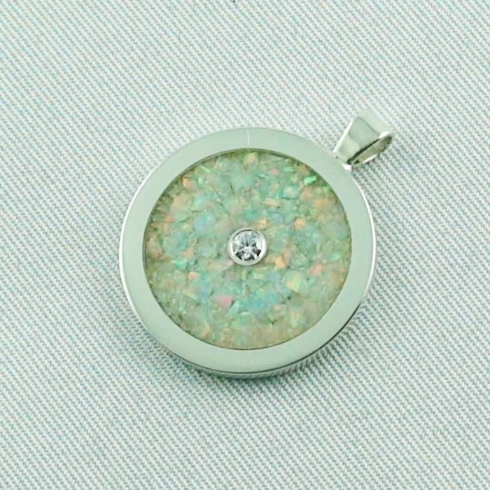 Silberanhänger mit Kette Inlay Opal-Anhänger White Confetti m. Diamant