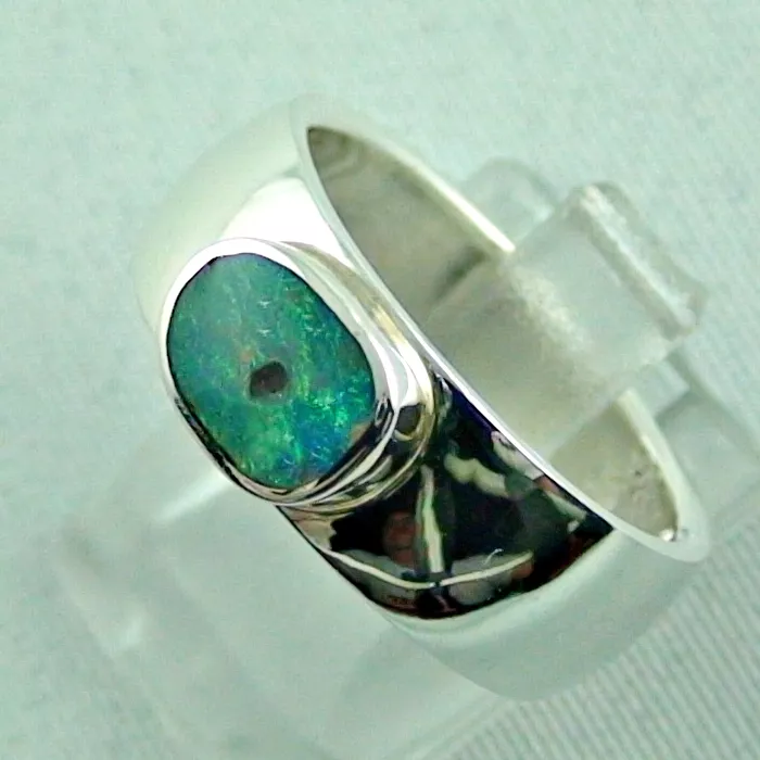 Massiver Silberring mit Semi Blackopal - Opalring mit grünen Opal