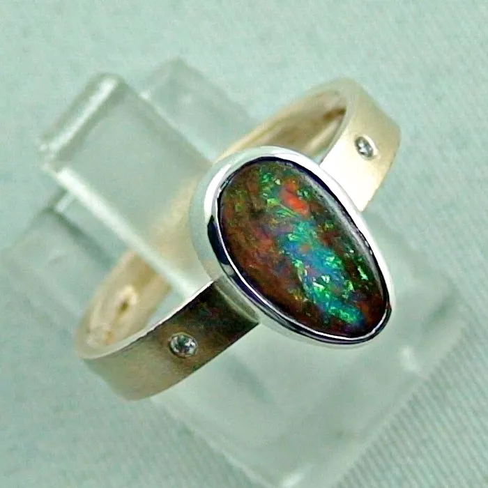 8k Goldring Boulder Opal & Diamanten Multicolor