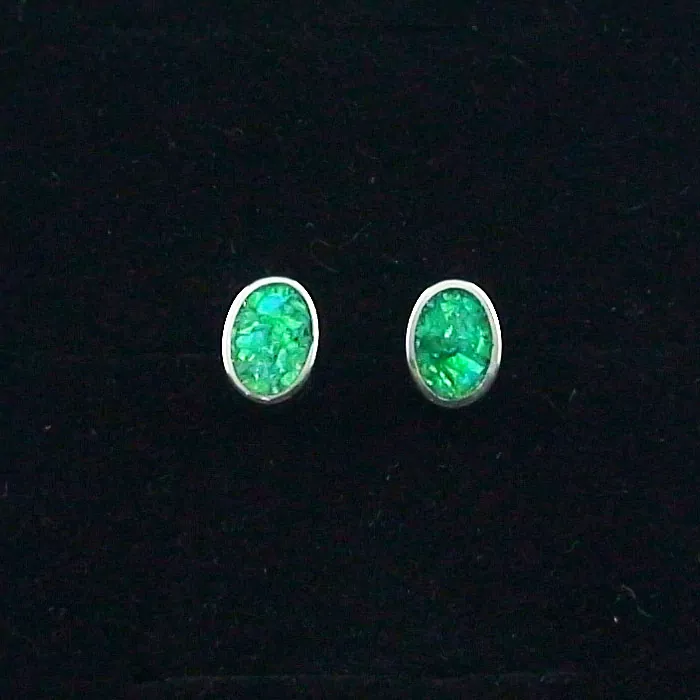 935er Silber Ohrstecker Silber mit Opal Inlay emerald green