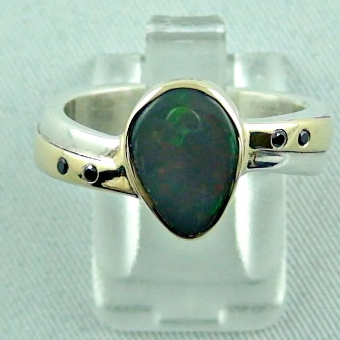 925er Silber Ring 585er Gelbgold, Blackopal, Diamanten