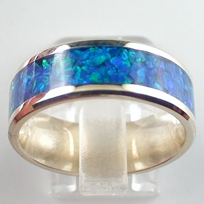 Auftragsarbeit: 18k Weißgold Ring mit Opal-Inlay Royal Blue