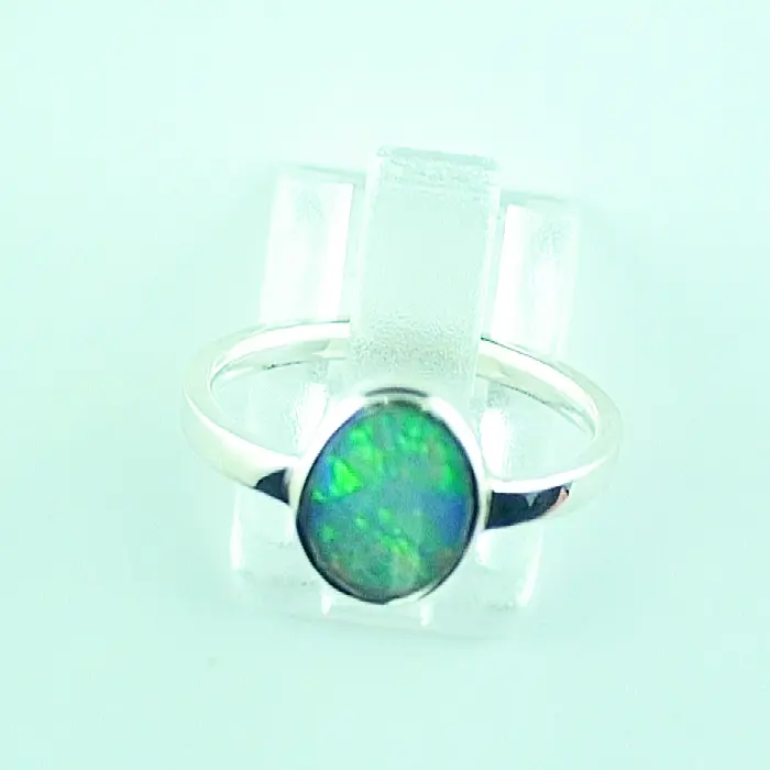 935er Silber Opal Ring mit 0,76 ct. Grüner Black Crystal Opal