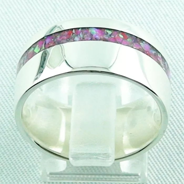 Damenring, Opalring 9,66 gr, Silberring mit Opal Inlay hot pink