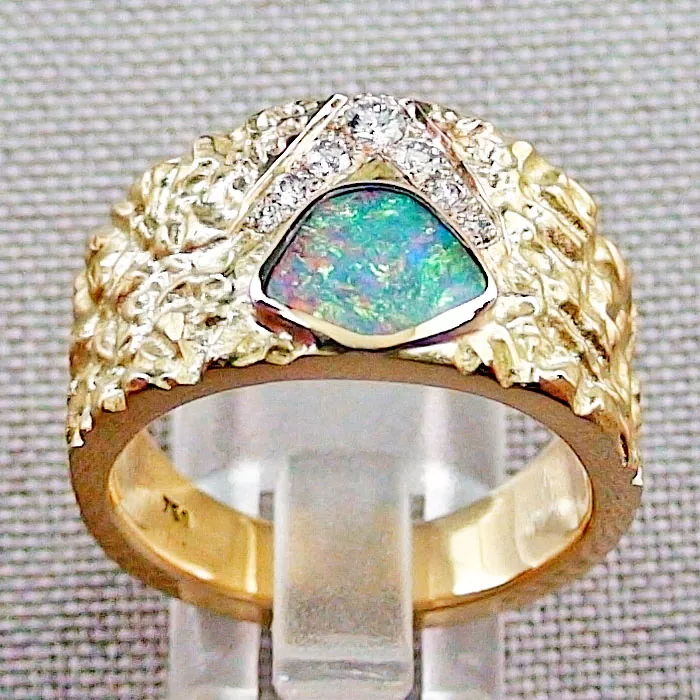 massiver 750er Opalring 18k mit Boulder Opal & Diamanten