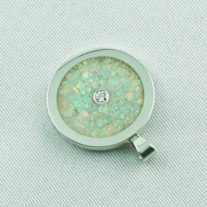 Silberanhänger mit Kette Inlay Opal-Anhänger White Confetti m. Diamant