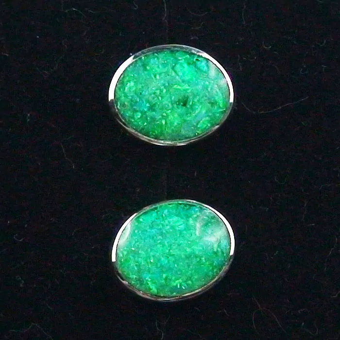 925er Sterling Silber Ohrstecker Opal Inlay Emerald Green Grün Ohrringe