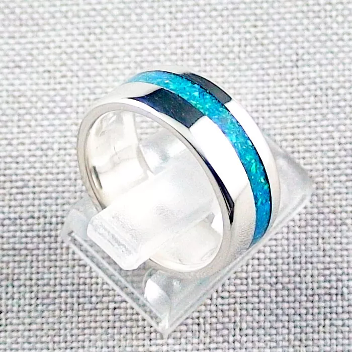 Silberring mit Opal Inlay Blau Opalring aus Silber