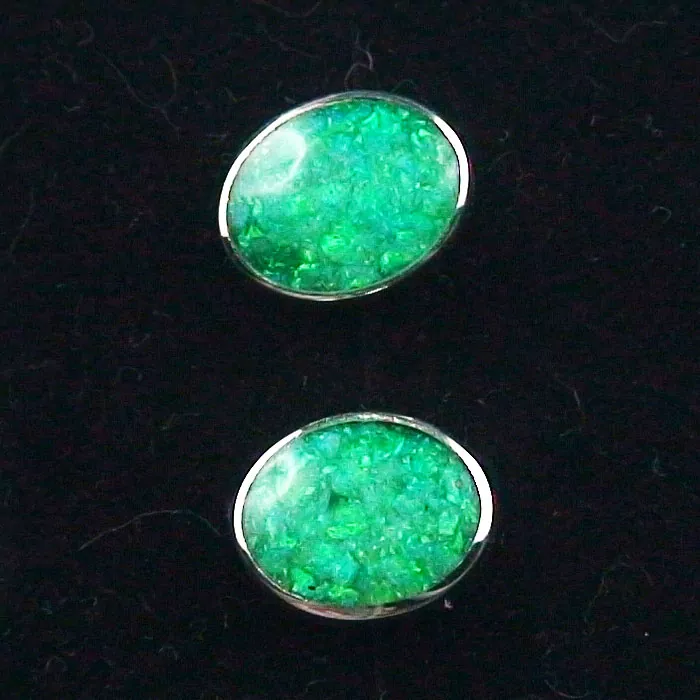 925er Sterling Silber Ohrstecker Opal Inlay Emerald Green Grün Ohrringe