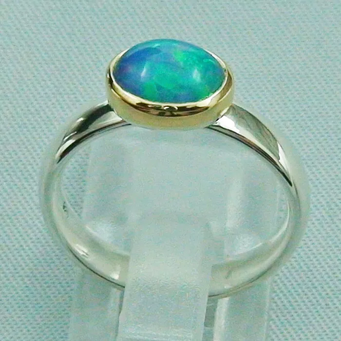 Massiver 935er Silberring mit 1,24 CT Welo Opal in Goldfassung 55 mm / 17,50 mm multicolor