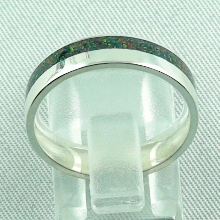 935er Silberring Inlay Opal Ring Bandring mit Opalinlay Black Flame