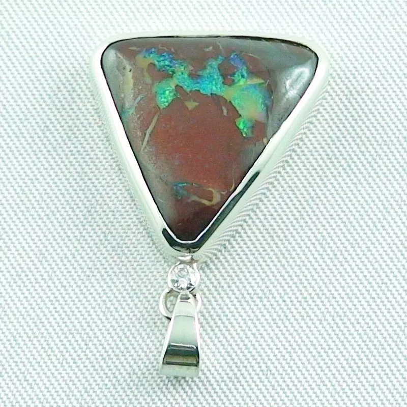 Massiver Silberanhänger mit 12,92 ct Boulder Opal u. 0,035 Diamant und Kette