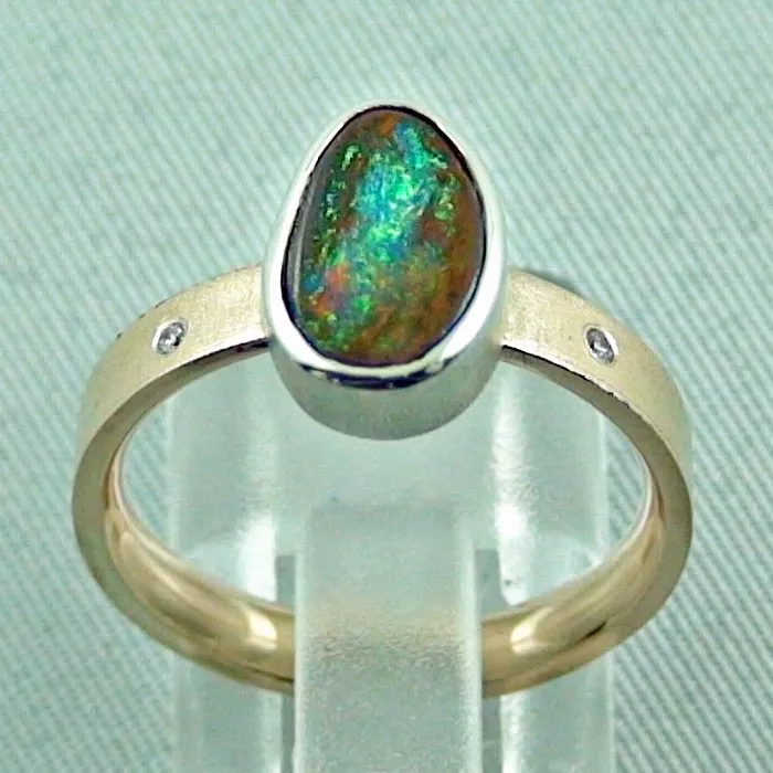 8k Goldring Boulder Opal & Diamanten Multicolor