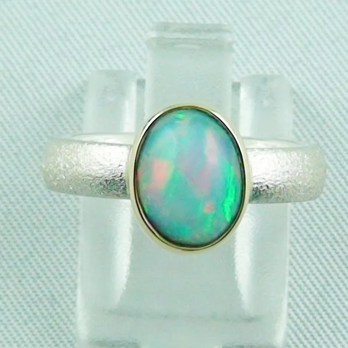 Massiver Opalring 925er Sterling Silber 1.60 ct Welo Opal 14k Goldfassung Multicolor Regenbogen Opal